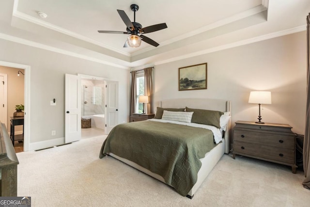 4395 Capstone Ct, Roswell, GA 30075 - bedroom with a raised ceiling, crown molding, carpet flooring, ensuite bath, and ceiling fan