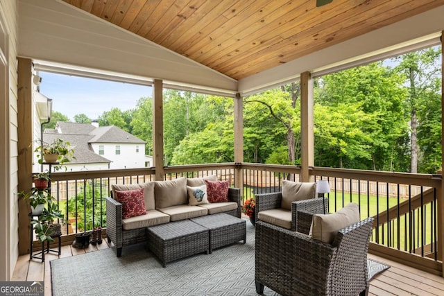 4395 Capstone Ct, Roswell, GA 30075 - deck with an outdoor hangout area and view of wooded area