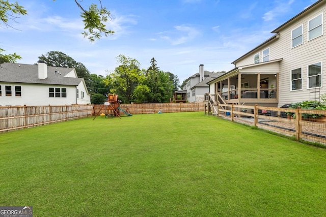 4395 Capstone Ct, Roswell, GA 30075 - fenced backyard featuring a playground
