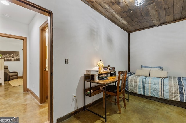 595 Arp Rd, Mineral Bluff, GA 30559 - bedroom with concrete floors and wooden ceiling