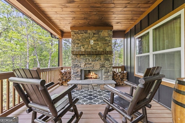 595 Arp Rd, Mineral Bluff, GA 30559 - wooden deck with an outdoor stone fireplace