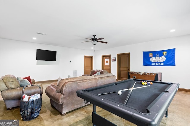 595 Arp Rd, Mineral Bluff, GA 30559 - rec room with a ceiling fan, recessed lighting, billiards, and carpet