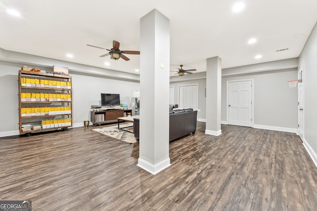980 Casteel Rd, Powder Springs, GA 30127 - living area with ceiling fan, wood finished floors, and recessed lighting