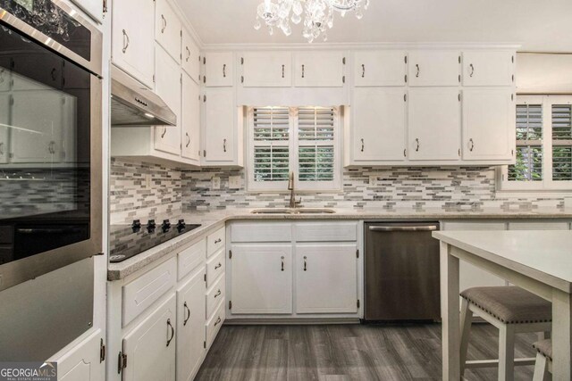 2983 Peek Rd NW, Atlanta, GA 30318 - kitchen featuring stainless steel appliances, under cabinet range hood, a chandelier, and light countertops