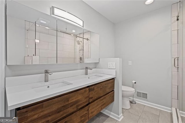 1279 Colony Pl, Marietta, GA 30068 - bathroom with a shower stall, double vanity, and tile patterned flooring