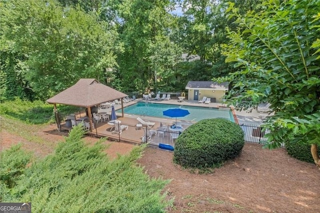 1279 Colony Pl, Marietta, GA 30068 - community pool featuring a gazebo, a patio area, and an outbuilding