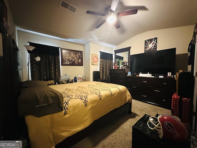 942 Amelia Dr, Byron, GA 31008 - bedroom with carpet, lofted ceiling, and ceiling fan
