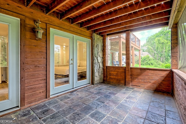 33 Berkshire Ln, Dillard, GA 30537 - unfurnished sunroom with french doors and beamed ceiling