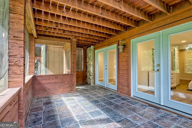 33 Berkshire Ln, Dillard, GA 30537 - unfurnished sunroom with french doors and beamed ceiling