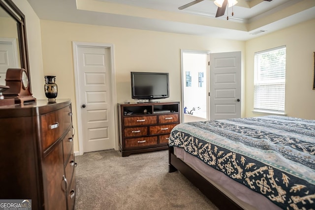 126 Savannah Way, Milner, GA 30257 - bedroom featuring light carpet, a tray ceiling, and crown molding