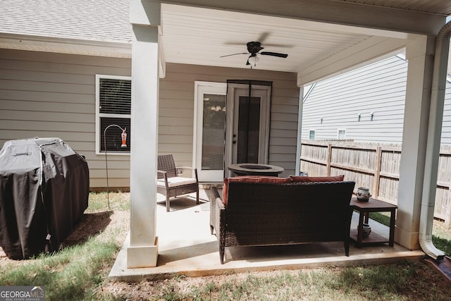 126 Savannah Way, Milner, GA 30257 - view of patio featuring ceiling fan, a grill, and an outdoor living space