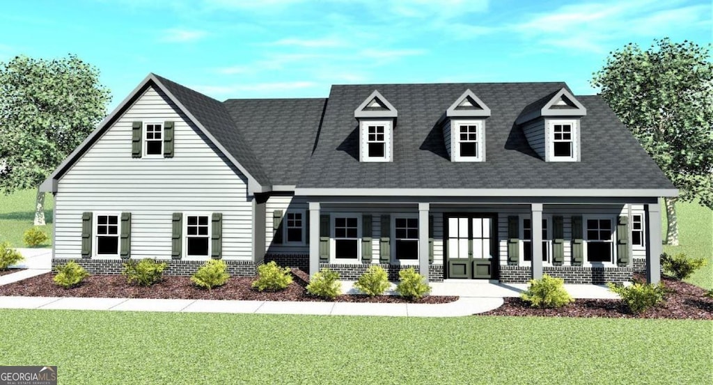 222 Sage Ct, Eatonton, GA 31024 - view of front facade with a porch, a front lawn, and roof with shingles