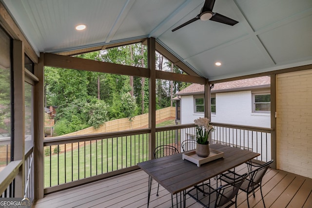 685 Pinecrest Dr, Athens, GA 30605 - sunroom / solarium featuring ceiling fan, lofted ceiling, and outdoor dining area