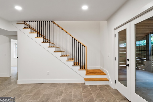 685 Pinecrest Dr, Athens, GA 30605 - staircase featuring french doors and recessed lighting