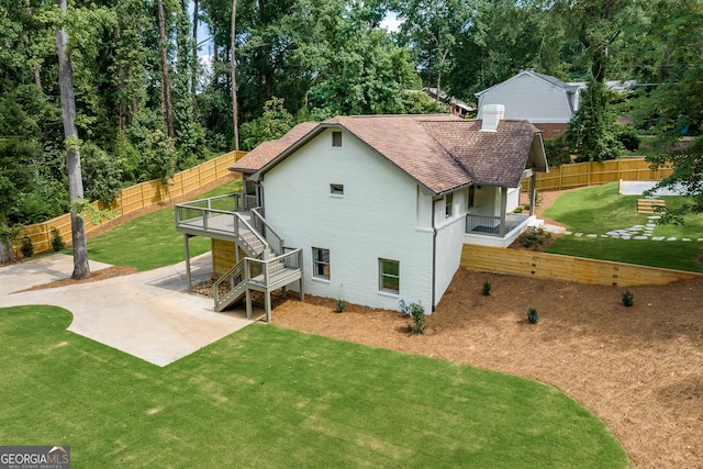 685 Pinecrest Dr, Athens, GA 30605 - rear view of property with stairway, a patio area, a fenced backyard, and a shingled roof