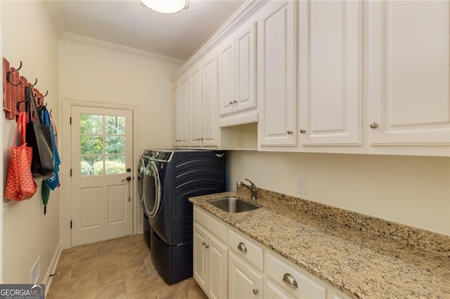 930 Shepards Ct, Roswell, GA 30075 - laundry room with cabinet space, crown molding, and washer / dryer