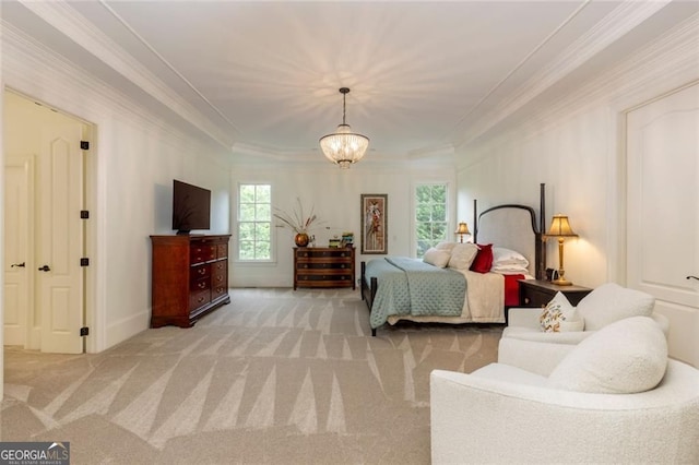 930 Shepards Ct, Roswell, GA 30075 - bedroom with ornamental molding, carpet, and a chandelier