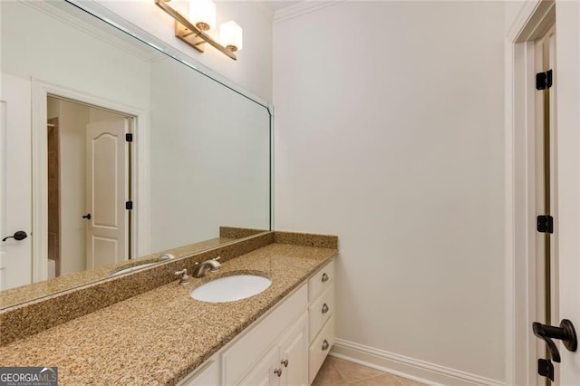930 Shepards Ct, Roswell, GA 30075 - bathroom featuring vanity, crown molding, and tile patterned flooring