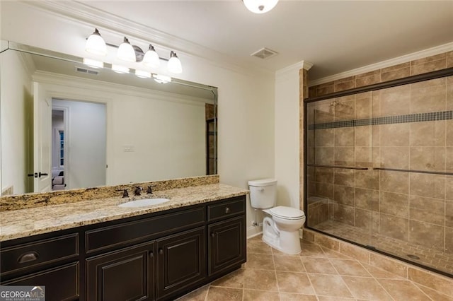 930 Shepards Ct, Roswell, GA 30075 - bathroom with vanity, a tile shower, crown molding, and tile patterned floors