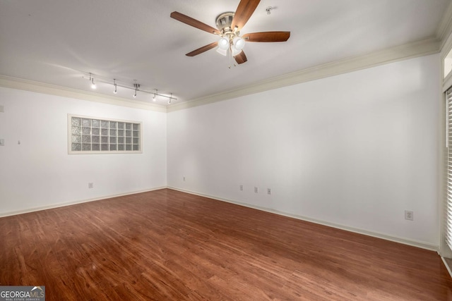 400 17th St NW Unit 2308, Atlanta, GA 30363 - empty room with rail lighting, ornamental molding, ceiling fan, and wood finished floors