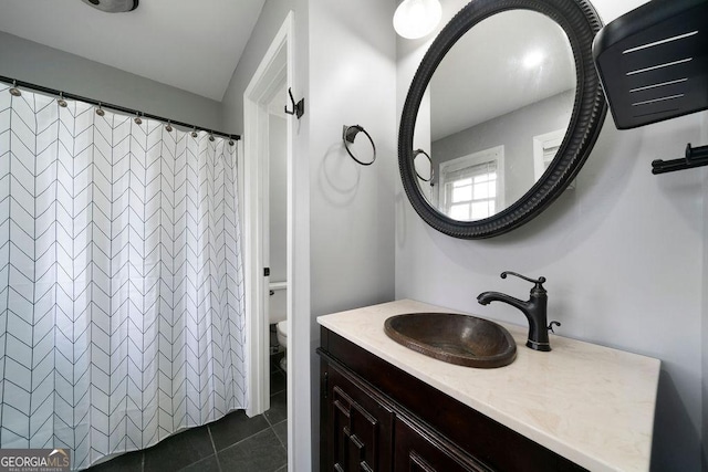 213 Cook St, Cartersville, GA 30120 - full bath with tile patterned floors, vanity, and a shower with shower curtain