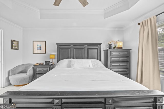 513 Cascade Ct, Hinesville, GA 31313 - bedroom with a raised ceiling, ornamental molding, and ceiling fan