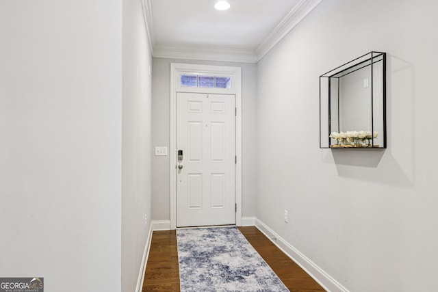 8215 Harlond Way, Suwanee, GA 30024 - entryway with ornamental molding and dark wood finished floors
