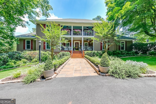 6180 Old Jefferson Rd, Athens, GA 30607 - colonial house featuring a balcony, a porch, and ceiling fan