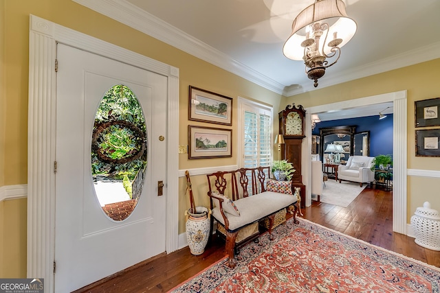 6180 Old Jefferson Rd, Athens, GA 30607 - entryway with hardwood / wood-style floors, ornamental molding, and a chandelier
