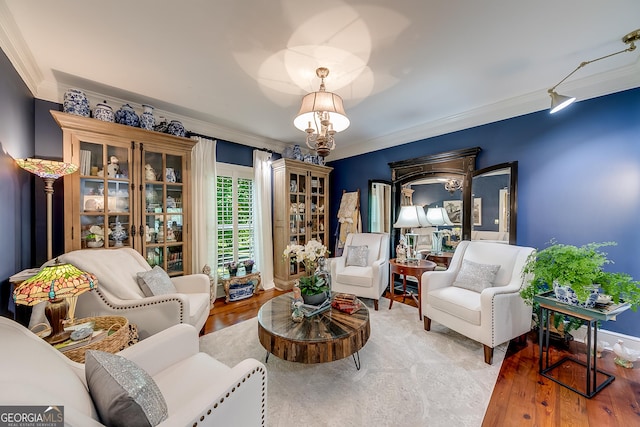 6180 Old Jefferson Rd, Athens, GA 30607 - living room featuring ornamental molding and wood finished floors