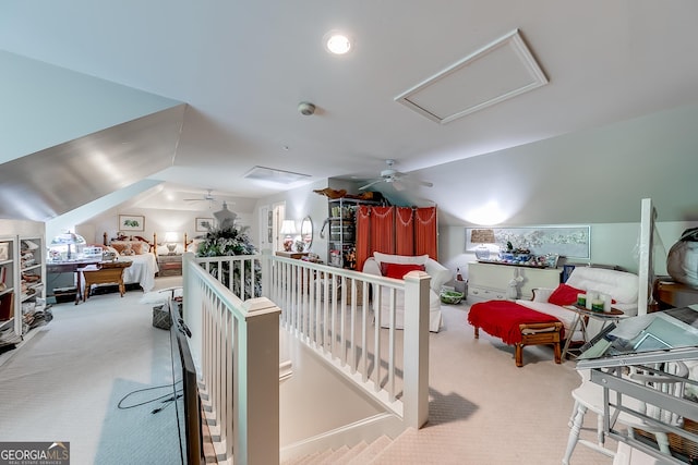 6180 Old Jefferson Rd, Athens, GA 30607 - additional living space featuring carpet, attic access, a ceiling fan, and vaulted ceiling