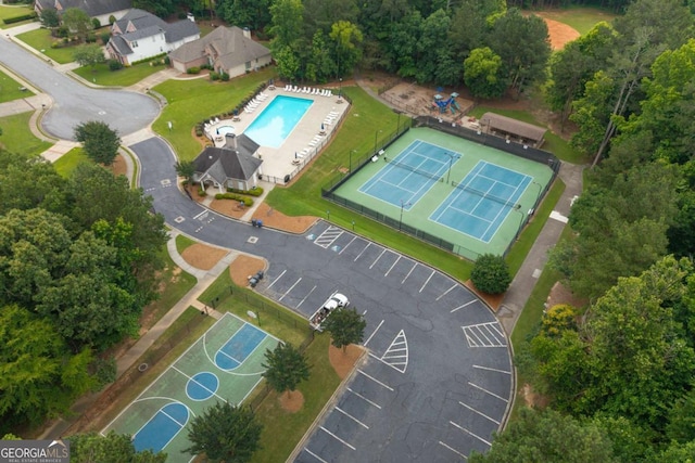192 Sandhurst Ct, Suwanee, GA 30024 - aerial overview of property's location featuring a pool