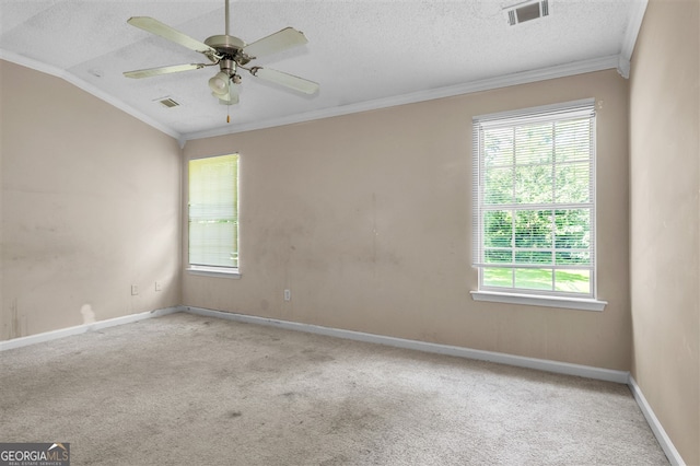 3376 Trotters Ridge Trl, Gray, GA 31032 - unfurnished room featuring healthy amount of natural light, ornamental molding, carpet flooring, a textured ceiling, and a ceiling fan