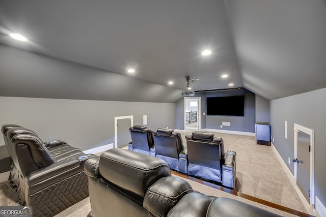 6590 Lights Ferry Rd, Flowery Branch, GA 30542 - carpeted cinema featuring vaulted ceiling and recessed lighting