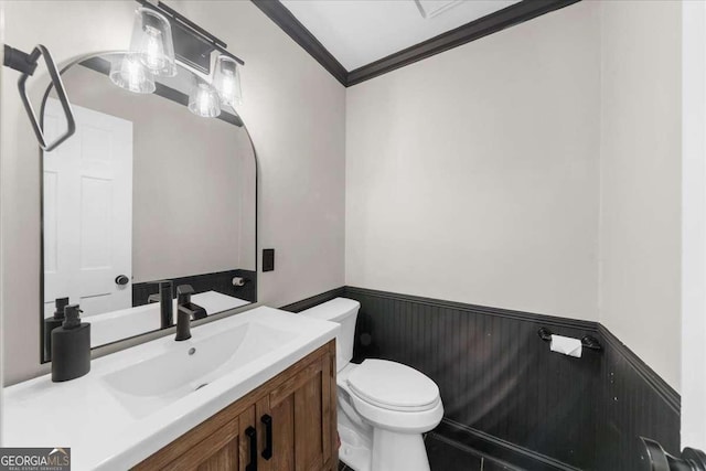 4735 Log Cabin Rd, Gainesville, GA 30504 - bathroom featuring a wainscoted wall, ornamental molding, and vanity