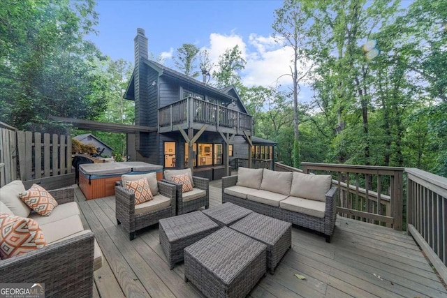 4735 Log Cabin Rd, Gainesville, GA 30504 - wooden deck featuring a hot tub and outdoor lounge area