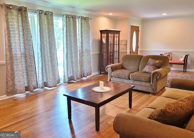 723 Fricks Ln, Rossville, GA 30741 - living room with wood finished floors, crown molding, and recessed lighting