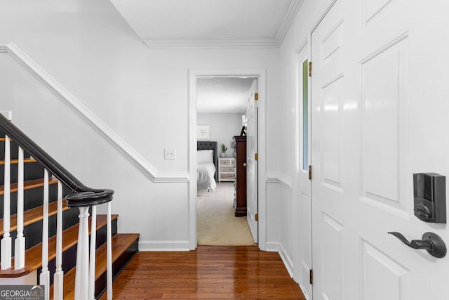 100 Merrill Dr, Lagrange, GA 30241 - corridor with wood finished floors, stairway, and ornamental molding
