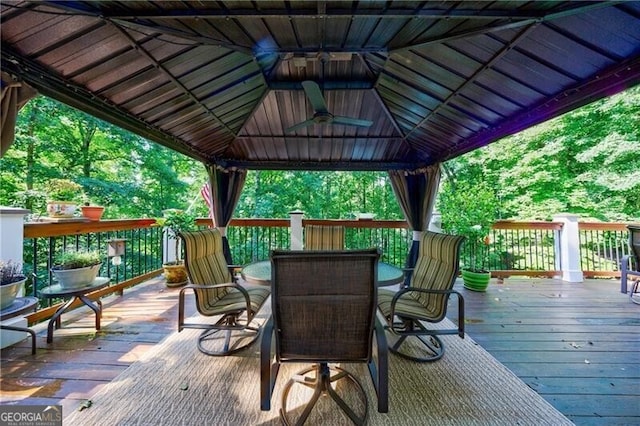 525 Avala Ct, Johns Creek, GA 30022 - deck with a gazebo, outdoor dining space, and ceiling fan