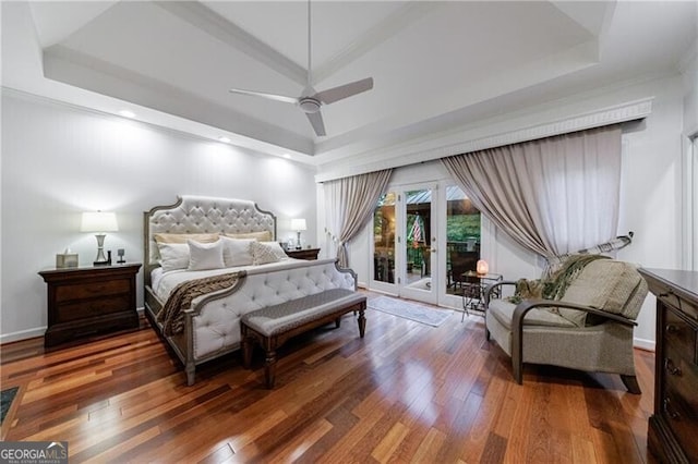 525 Avala Ct, Johns Creek, GA 30022 - bedroom with a raised ceiling, access to outside, wood finished floors, ornamental molding, and recessed lighting