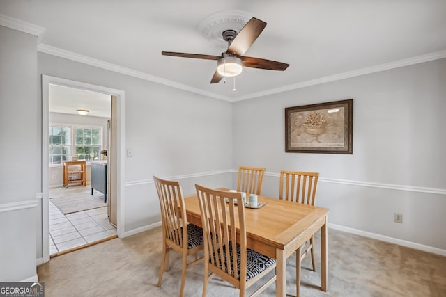 3220 Casteel Rd, Marietta, GA 30062 - dining area with ceiling fan, ornamental molding, and light colored carpet
