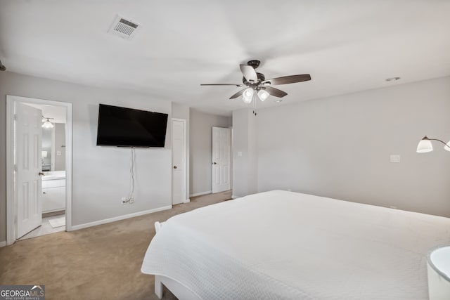 3220 Casteel Rd, Marietta, GA 30062 - bedroom featuring light colored carpet, a ceiling fan, and ensuite bath