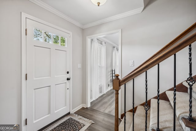 3220 Casteel Rd, Marietta, GA 30062 - foyer featuring ornamental molding, wood finished floors, and stairs