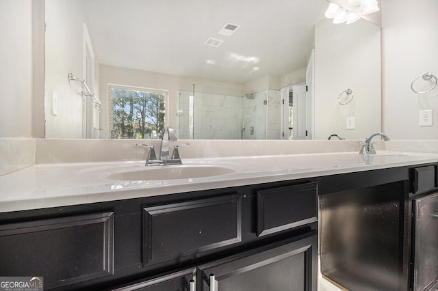 7691 Brazos Trl, Fairburn, GA 30213 - bathroom featuring double vanity and a shower stall