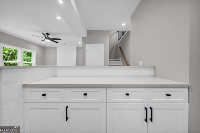 155 Carey St, Franklin Springs, GA 30662 - kitchen featuring ceiling fan, recessed lighting, and white cabinets