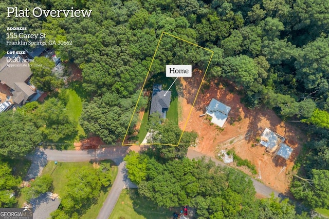 155 Carey St, Franklin Springs, GA 30662 - view of property location with property boundaries highlighted and a heavily wooded area