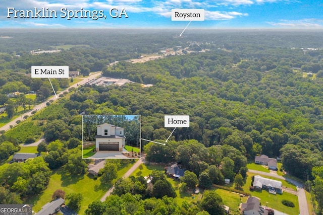 155 Carey St, Franklin Springs, GA 30662 - aerial view of property's location featuring a heavily wooded area and property boundaries highlighted