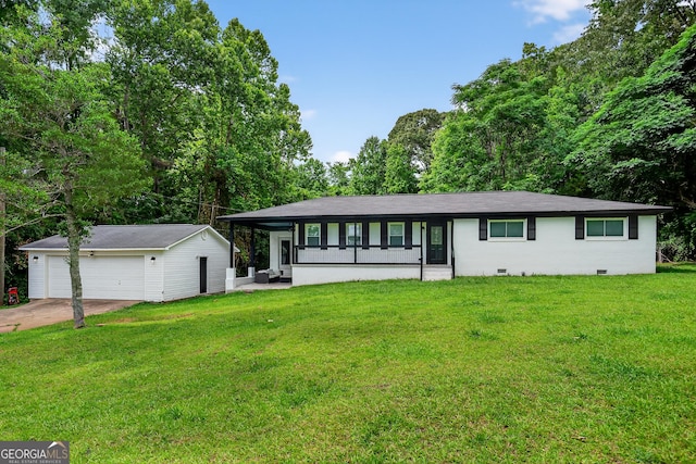 1120 Glass Bridge Rd, Lagrange, GA 30240 - ranch-style house featuring an outdoor structure, a front yard, a garage, and crawl space