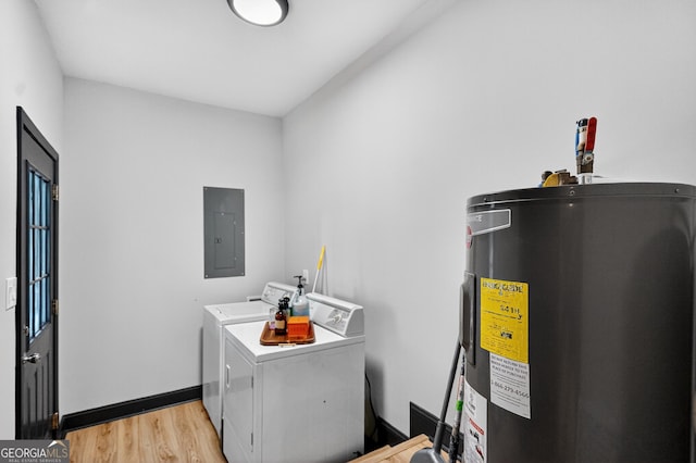 1120 Glass Bridge Rd, Lagrange, GA 30240 - laundry room with electric water heater, electric panel, separate washer and dryer, and light wood finished floors