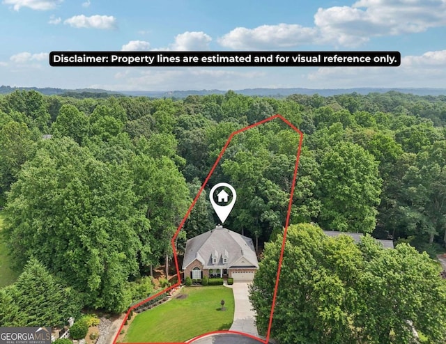8485 Anchor On Lanier Ct, Gainesville, GA 30506 - view from above of property featuring a heavily wooded area and property parcel outlined